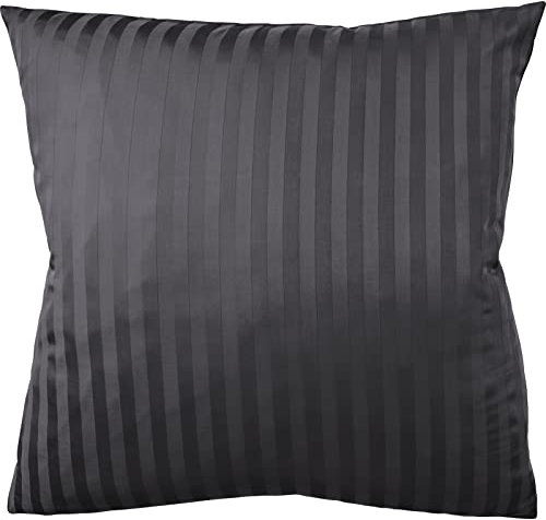 Pure Label Mako Satin Damast Streifen Kopfkissenbezug 80x80 cm aus 100% Baumwolle in dunkelgrau| Traumhaft weicher Kissenbezug passend zu unseren Bettwäsche Sets
