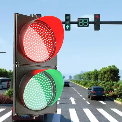 CHRISK 220v,LED Traffic Light Lamp with Remote Control, Traffic Indicator Warning Light, 8In Diameter Lens Red/Green Industrial Traffic Stop Light