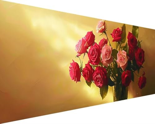 Peinture Numero Adulte Fleur Peinture au Numero Loisirs Créatifs Adultes Peinture par Numero Sans Cadre avec Pinceaux et Acryliques Bricolage Peintures Kits, Décoration Murale (30x60cm, Rose) K-R