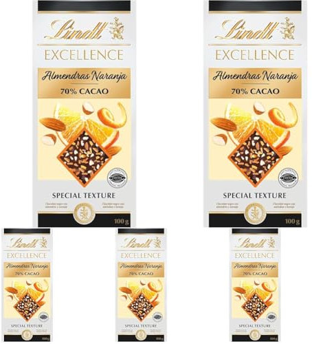 Lindt - Tablette Orange Amandes 70% Cacao EXCELLENCE - Chocolat Noir, 100g (Lot de 5)