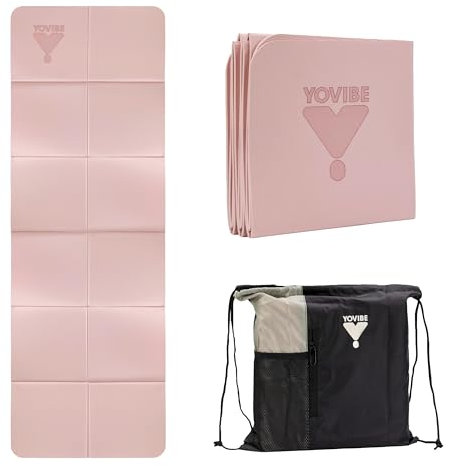 YoVibe® Yoga Matte 183x60x0,6 cm groß– Yogamatte rutschfest, extra dick, aus TPE mit Tasche & Handtuch – Fitnessmatte, Pilates Matte (rosa)