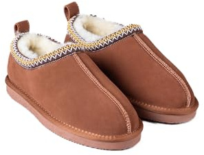 Lakeland Leather Ladies’ Sheepskin Embroidered Clog Slippers (Tan, UK Footwear Size System, Adult, Women, Numeric, Medium, 5)