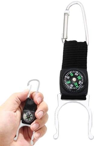 Soporte para Anillo de Botella de Agua, Hebilla para Botella de Agua portátil,Portabotellas de Agua portátil con brújula para Mochila | Correa de Llavero con Soporte para Botella Mineral para Acampar