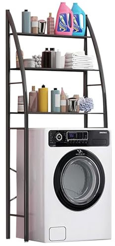 COSHANO Estantería sobre Lavadora WC Inodoro Ahorra Espacio Almacenamiento Cuarto Baño, Colada, Color Negro, 166x65x25cm