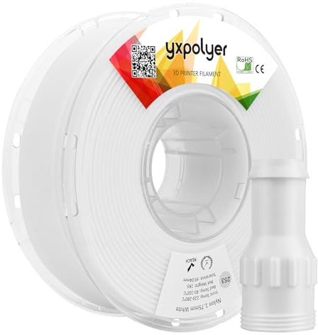 yxpolyer Nylon Filament PA6 1,75 mm 3D-Druck-Filament 1 kg Weiß, mit hitzebeständiger, formstabiler, transparenter PC-Spule, AMS-kompatibel