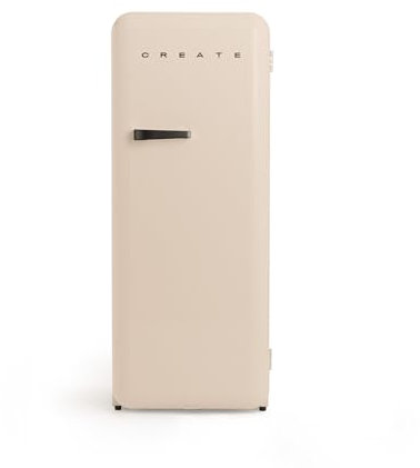 CREATE / RETRO FRIDGE 150 SCHWARZ/Kühlschrank mit Gefrierfach 281L in Sand, Griff Schwarz / 102W, niedriger Energieverbrauch, 150cm, 3 Ablagen, Temperaturregelung,60x60x150cm