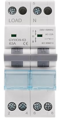 Jadeshay Interruttore di Trasferimento Manuale 2P 230VAC 63A Interruttore Magnetotermico Differenziale Interruttore di Trasferimento Alimentazione Commutatore Interruttore di Separazione