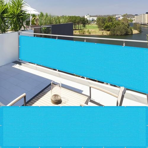 LIUNADM Balkon Sichtschutz Wetterfest 50 x 280 cm Sonnenschutz, Wetterfest, Blickdichte Sichtschutz Terasse, Balkon Abdeckung mit Kabelbinder, Reißfest für Garten Terrasse, Himmelblau