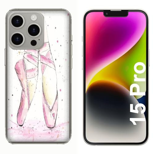 Generico Cover compatibile con Cover Apple iPhone 15 Pro Scarpette Ballerina Rosa Sfumato/Gel di silicone morbido TPU