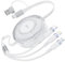 Câble de charge rétractable 3 en 1, cordon de charge rétractable de 100 W, USB-C/A vers Lightning/USB-C/Micro USB pour iPhone 16, iPhone 15, Samsung, MacBook, iPad – Blanc