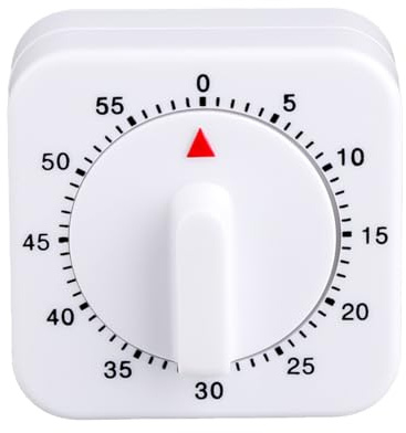 Bojueshaw 60-Minute Mechanical Kitchen Timer,White Wind Up Mechanical Timers,Battery-Free Square Egg Timer for Cooking,Baking,Exercise & Study