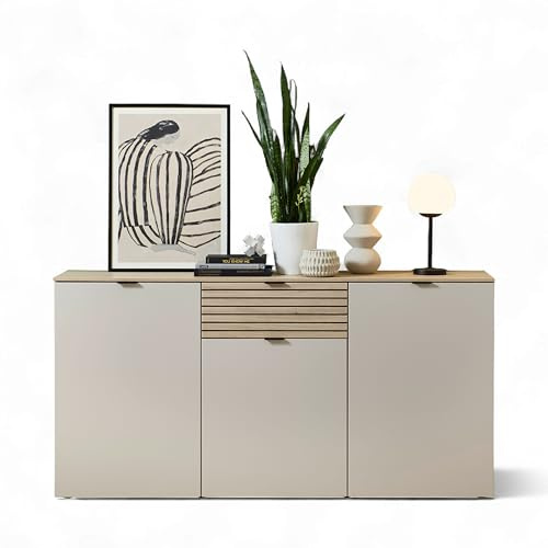 INA Sideboard in Kaschmir, Riva Eiche Optik FSC-Zertifiziert - Moderne Kommode mit Schublade und viel Stauraum - 180 x 90 x 45 cm (B/H/T)