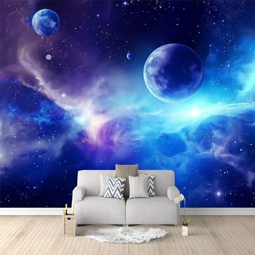 WHUOEUCO Art Fototapete Blauer Planet Weltraum 200x140 cm 3D Effekt Vlies Tapeten Wandbilder Motivtapete, Moderne Wohnzimmer Schlafzimmer Esszimmer Hintergrund Wandtapete