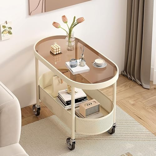 SJAPEX Ovaler Couchtisch Mit Glasplatte, Moderner Couchtisch Mit Rollen, Ovaler Couchtisch Für Wohnzimmer, Büro, Arbeitszimmer Mit Stauraum 1