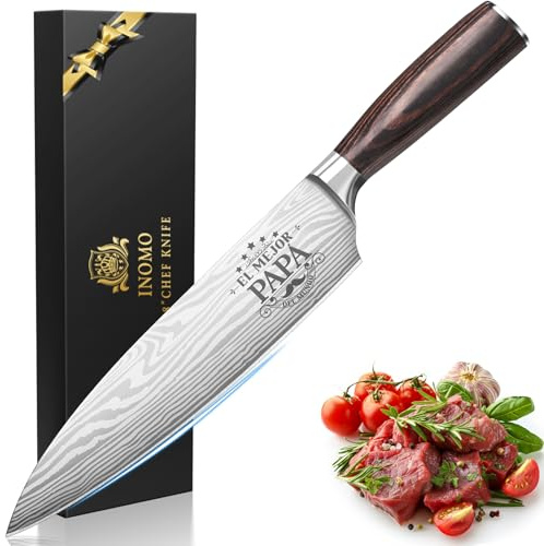 INOMO Regalo día Del Padre, Cuchillos Cocina Profesional, Día del Padre Regalos Acero Inoxidable Cuchillos Accesorios Cocina, Hoja SúPer Afilada Con Mango ErgonóMico