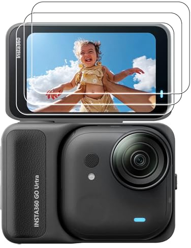 AMAZEAR Screen Protector for Insta360 GO Ultra Accessories (3 Pack), Insta 360 Go-Ultra Action Camera Tempered Glass Screen Protective Film, 9H Hardness, Touch Sensitive, Ultra Clear