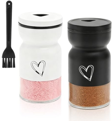 TMZELOA 2 Pcs Salz und Pfefferstreuer Set, 120 ml Gewürzflaschen aus Glasboden aus Edelstahl mit verstellbaren Ausgießlöchern und Nachfüllbar Gewürzspender Küchenzubehör für Haus, Küche