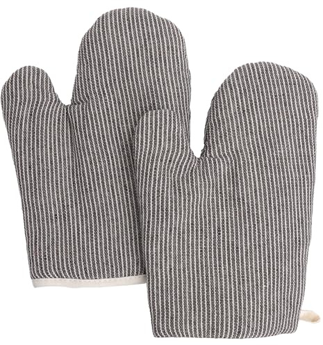2 Stück Ofenhandschuhe Hitzebeständig, Baumwolle Topfhandschuhe für Mikrowelle, Backhandschuhe Ofenhandschuhe, Küchenhandschuhe Hitzebeständig mit Aufhängeschlaufe für Kochen Backen Grillen, Braun