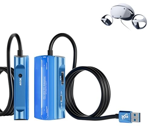 PSVR2 PC Adapter, PSVR 2 PC Accessories Kit Compatible with PlayStation VR2, AR Glasses, Portable Monitor, Includes DP 1.4 Cable and Power Adapter (Black) (D85-Blue)