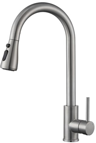 Ulytid Grifo Cocina Extraíble, Presión Monomando 3 Modos 360°, Cepillado | Acero inoxidable 304, cartucho cerámico, agua fría/caliente, instalación sencilla
