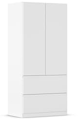 Rauch Möbel Costa, Kleiderschrank, Farbe Weiß, Breite 91 cm | Schrank, 2-türig, 2 Schubladen, Push-to-open, Zubehör Premium, für Schlafzimmer, Kinderzimmer, Babyzimmer, Garderobe