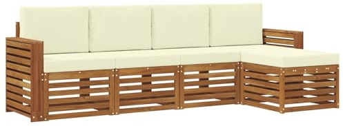 vidaXL Sofagarnituren 5 pcs Natur und Creme Massivholz Akazie, Garten, modernes Outdoor-Sofa-Set, modulare Terrassenmöbel, robuste Akazie, minimalistische Lounge, ideal für Pool