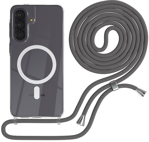 EAZY CASE - Handykette kompatibel mit Galaxy A57 Kette zum Umhängen Stoßfest Handyhülle für Galaxy A57 Silikon Hülle mit Band Handytasche Transparent als Fallschutz in Anthrazit