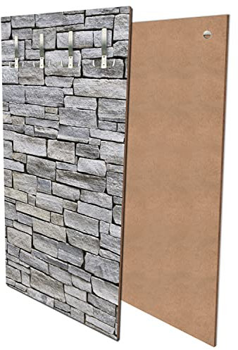 wandmotiv24 Garderobe Grober Stein Grau Hochformat - 55x100 (BxH) - Dekorfolie Wandgarderobe, inklusive Garderoben-Haken, Kleiderhaken, Set M0311