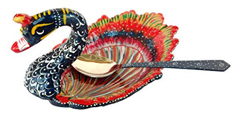 Rastogi Handicrafts Vajilla de aluminio pintado a mano bandeja de servir cocina comedor desayuno plato multi usos (Multi-azul)