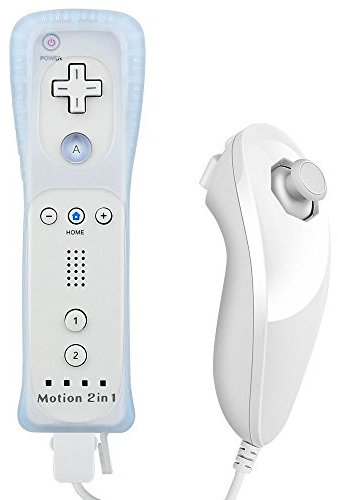 Tanouve Controller Wii Motion Plus, 2 In 1 Nunchuck Costruito Motion Plus Telecomando Remote Set Per Nintendo Wii e La Console Wii u Con Custodia In Silicone + Custodia - Bianca