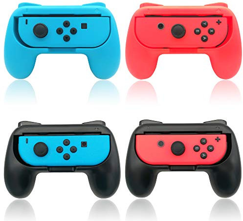 FYOUNG Grip für Joy Con Switch & Switch OLED Modell, [4 Pack] Comfort Controller Griff Halterung Zubehör Kompatibel mit Nintendo Switch & Switch OLED - Schwarz/Blau/Rot