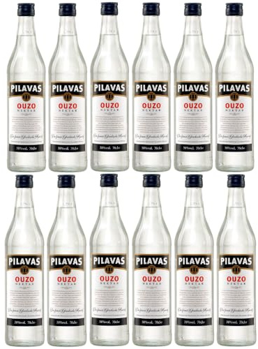 Ouzo Pilavas Nektar 12x 0,7l 38% Vol. | Sehr milder Ouzo aus Patras | + 20ml Jassas Olivenöl