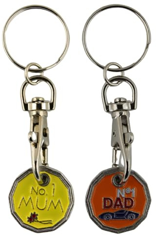 UK Phoenix Trolley Token New £1 Coin Shape 12 Sided Shopping Cart Key Ring Release Shop Locker Keychain (No.1 Mum & No.1 Dad)