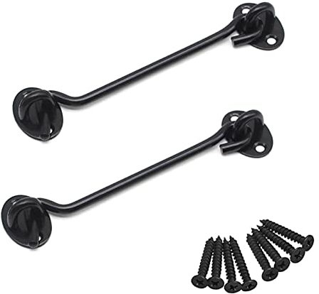 BuxiuGK 2 Pezzi Gancio in Acciaio Inox 6 Pollici/150mm,Gancio per Finestra con 8 Viti di Montaggio per Porta Fienile, Armadio, Finestra,Nero