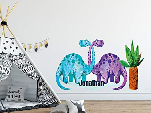 GRAZDesign Wandtattoo Kinderzimmer Junge, Zwei Dinos mit Namen, Babyzimmer personalisiert, Entfernbare Wandsticker / 88x50cm