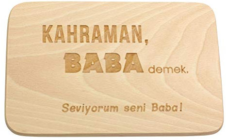 Spruchreif · Frühstücksbrettchen aus Holz · Brotzeitbrett mit türkischer Gravur · Geschenke für Papa · Holzbrettchen mit Herzausschnitt · Hediye Baba
