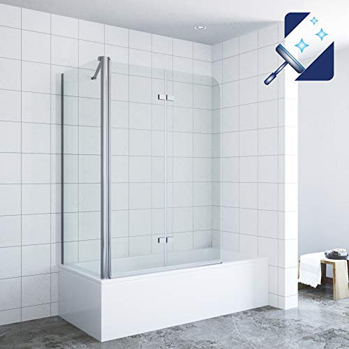 AQUABATOS Badewannenaufsatz Eck Glas mit Seitenwand schwarz matt 120 x 70 x 140 cm Eckdusche Industrial Style Eck-Duschtrennwand faltbar für Badewanne Duschfaltwand Glas 5 mm Sicherheitsglas NANO