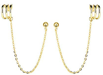 SLUYNZ 925 Sterling Silver Cuff Earrings Chain for Women Crawler Earrings Studs (Yellow)