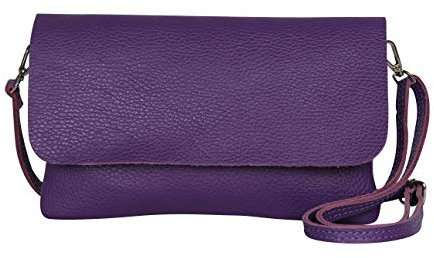 AmbraModa GLX11 - Crossbodytas, Clutch, telefoontas van echt leer met afneembaar en verstelbare schouderriem, passend voor mobiele telefoons en tablets tot 7 inch (Violett)