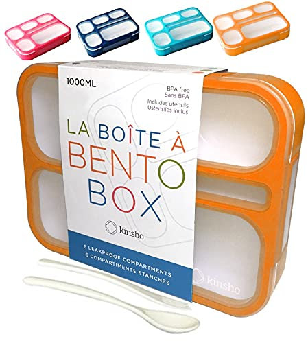 Bento Lunchbox für Kinder, Jungen, Mädchen, Erwachsene | 6 Fächer Lunch-Boxen | Auslaufsichere Schule Snack oder Mahlzeit Portionsbehälter | BPA-frei orange
