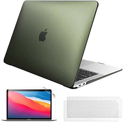 Fintie Hülle kompatibel mit MacBook Air 13 (2018-2020 Version) A2337(M1)/A2179/A1932, Ultradünne Hartschale Schutzhülle Snap Case + 2 Tastaturabdeckungen + 1 Displayschutzfolie, Nachtgrün(Matt)