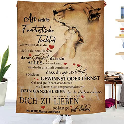 UOOYAA Kuscheldecke Personalisierte Decke An Meine Tochter von Mama und Papa,Eltern für Tochter Deutsche Nachricht Briefdecke Positiv Ermutigen Wohndecke für Tv-Decken Geschenk（Eltern für Tochter -M
