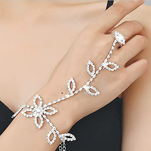 Carufin Hochzeit Blatt Ring Armbänder Silber Fußkettchen Handschlaufe Armband Fingerringe Hand Zubehör für Frauen und Mädchen