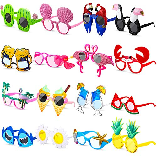 Aoriher 16 Paia di Divertenti Occhiali da Sole Tropicali Hawaiani per Luau Party Occhiali Fantastici Originali da Scena Fotografica per Adulti Decorazione Estativa Compleanno Spiaggia