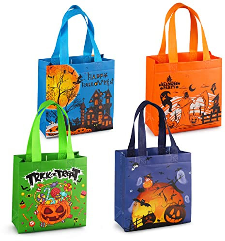 4PCS Süßes oder Saures Tüten, Happy Halloween Tragetaschen Mit Griffen, Geschenktüten, Non-Woven Taschen zum Verpacken von Geschenken