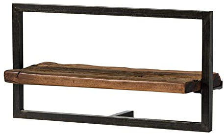 MASSIVMOEBEL24.DE | City Wandregal aus Massivholz #08 | aus Altholz - Braun, lackiert | 65 x 25 x 35 cm | mit Eisenelementen | Wandboard Schweberegal Regal