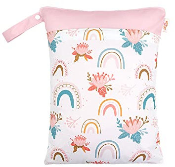 Treer Wetbags für Stoffwindeln Windeltasche Baby 30x40cm Regenbogen-Serie Wasserdichte Organiser Beutel Nasstaschen mit Doppelt Reißverschluss - Nass-Trocken- Trennung (Rosa.B)
