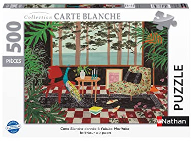 Nathan - Puzzle 500 pièces - Intérieur au paon - Yukiko Noritake - Adultes et enfants dès 12 ans - Puzzle de qualité supérieure - Collection Carte blanche - 87359
