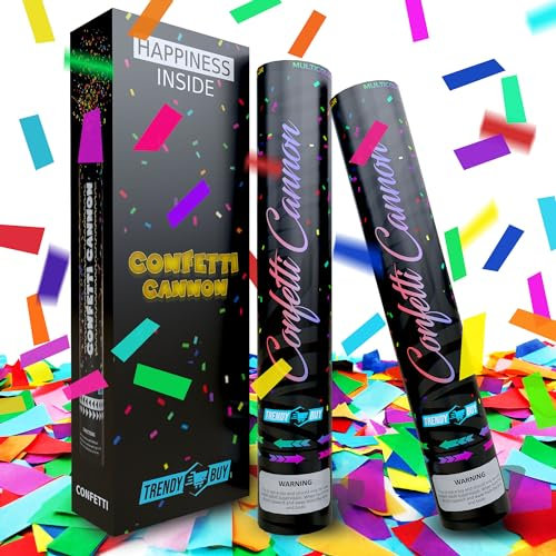 Mehrfarbige Konfettikanone, biologisch abbaubar, 2 Stück, für Silvester und Weihnachten, Geburtstage