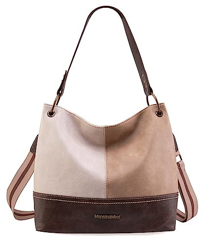 Montana West Hobo Bag Geldbörsen und Handtaschen für Damen mit Tragegriff oben mit Taschen und Reißverschluss, Crossbody-beige, Large